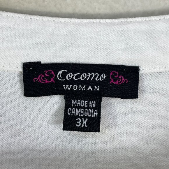 Cocomo Woman Plus 3X White Heart Print Tunic Top Blouse Roll Tab Sleeve Shirt - Picture 3 of 12